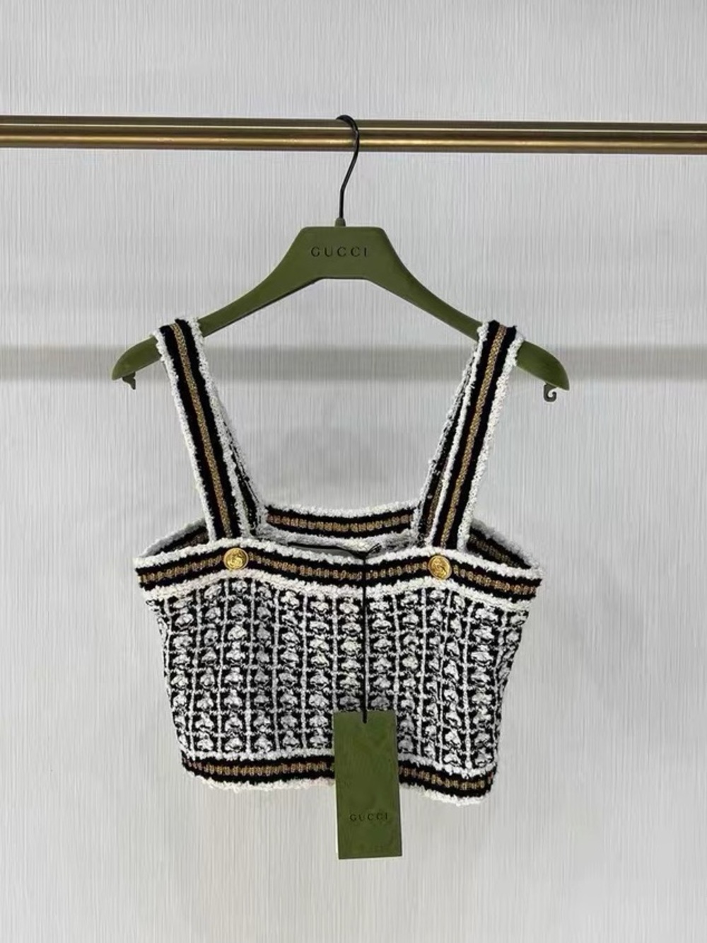 🚩steal Gucci Black, White & Gold Tweed Cropped Tank